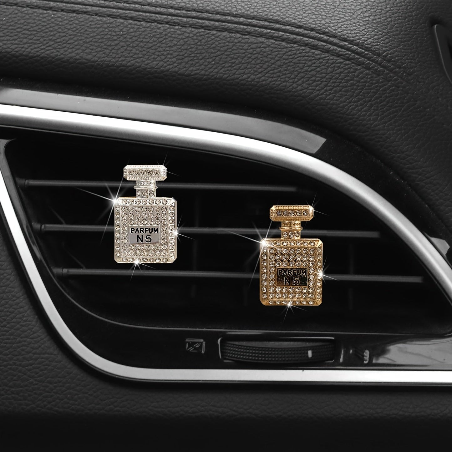 Luxurious Rhinestone Car Perfume Bottle – Women's Car Air Freshener, Parfum N5 with Scented Stick – 45mm x 29mm