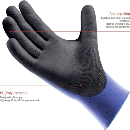 12 Pairs Ultra-Thin Safety Work Gloves - Superior Non-Slip Grip with Comfortable Elastic Knit Wrist Cuff for Effortless Daily Tasks