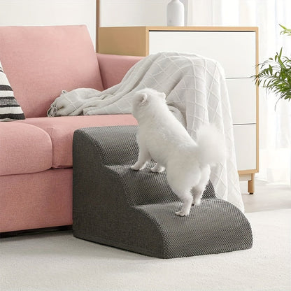 Curved 3-Step Dog Stairs for Small Dogs - 15.7" High, Non-Slip Pet Steps for Couch, Sofa, and Chair, Grey