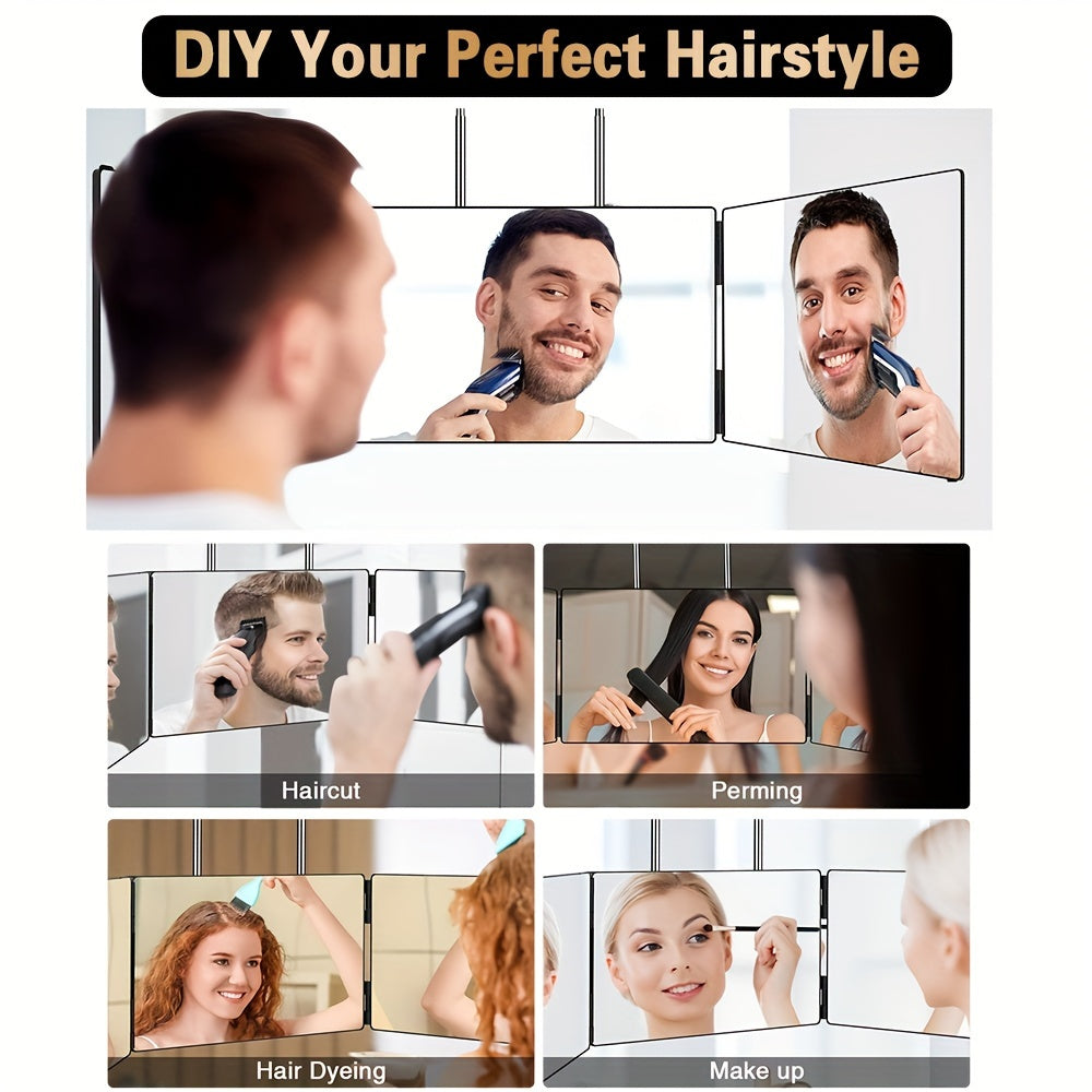 3-Way Compact Travel Mirror for Self Hair Cutting - 360° Wide Viewing Angle, Clear Anti-Fog HD Glass, Portable and Easy to Use for Men and Women