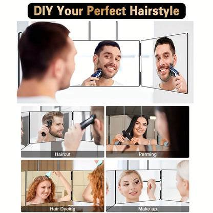 3-Way Compact Travel Mirror for Self Hair Cutting - 360° Wide Viewing Angle, Clear Anti-Fog HD Glass, Portable and Easy to Use for Men and Women