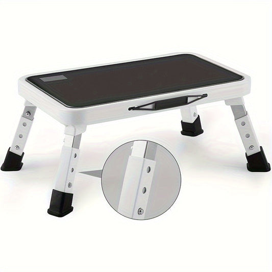 Adjustable Height Folding Step Stool – Non-Slip Platform, 330 lbs Capacity, Durable Iron Construction (Gray/Black)