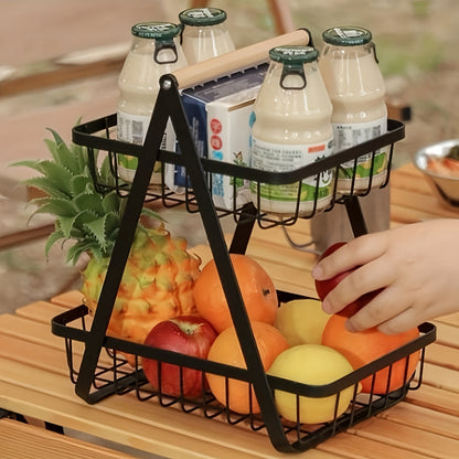 Countertop Fruit and Vegetable Basket – Removable Bowl Storage with Wooden Handle – Kitchen Preservation Holder and Accessories