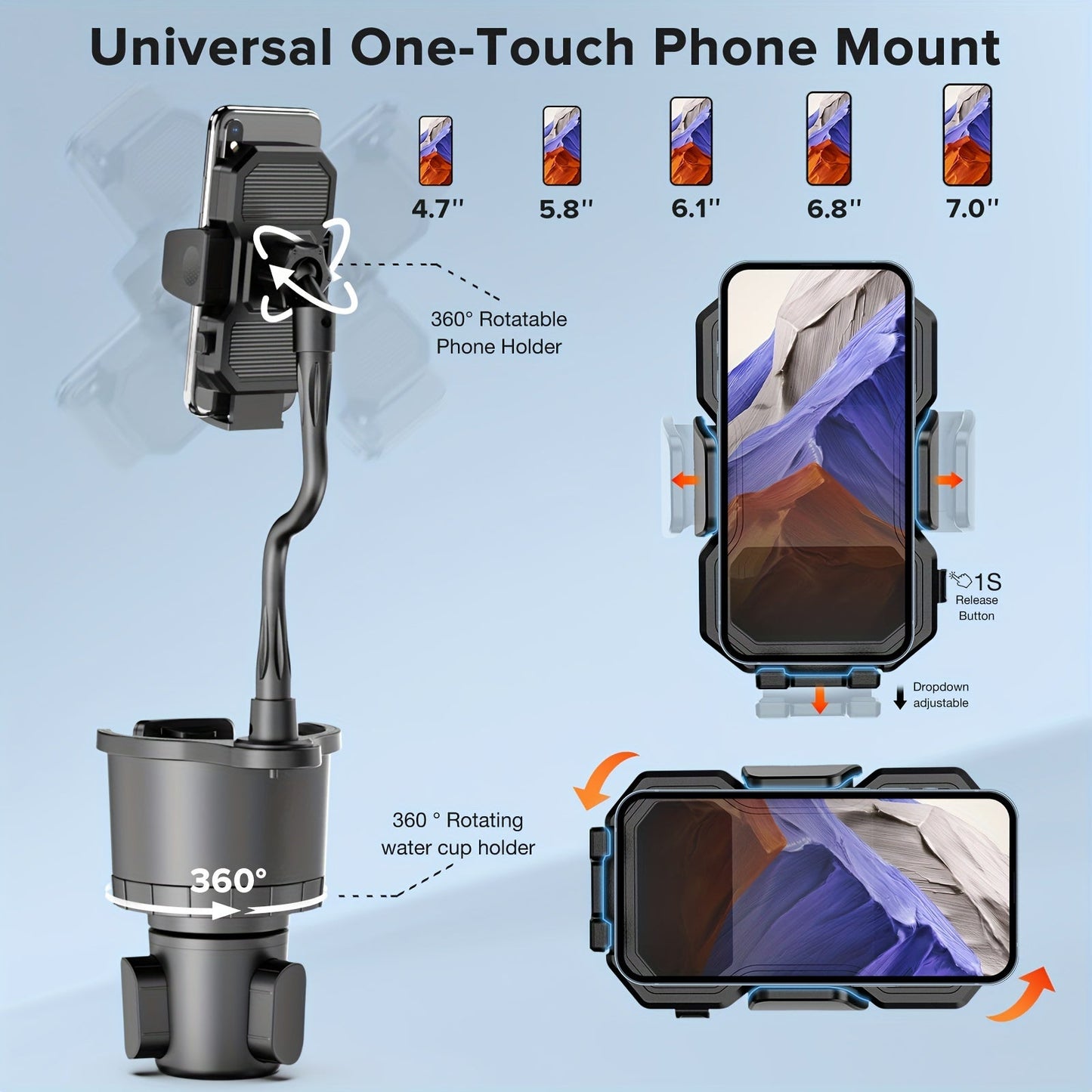 Universal 2 in 1 Car Cup Holder and Mobile Phone Holder – Adjustable Base for Water Cups and Phones