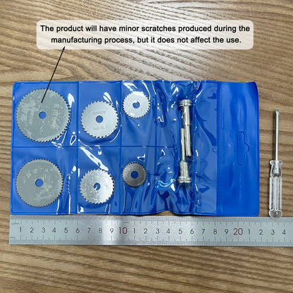 9pcs Cutting Wheel Set for Rotary Tools - HSS Saw Blades for Drills, Includes 6 Cutting Discs, 1/8" and 1/4" Round Shanks, Screwdriver for Wood, Plastic and Aluminum Cutting