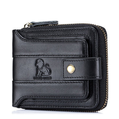 Men's Retro Genuine Leather Multi-Card Wallet with Zip - Large Capacity, Anti-Theft Design