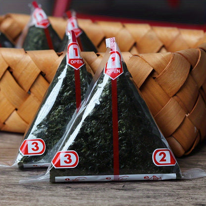 100PCS Authentic Japanese Onigiri Bags - Double-Layered, Leak-Proof Triangle Rice Ball Wrappers for Picnics and Convenience - Stylish and Durable