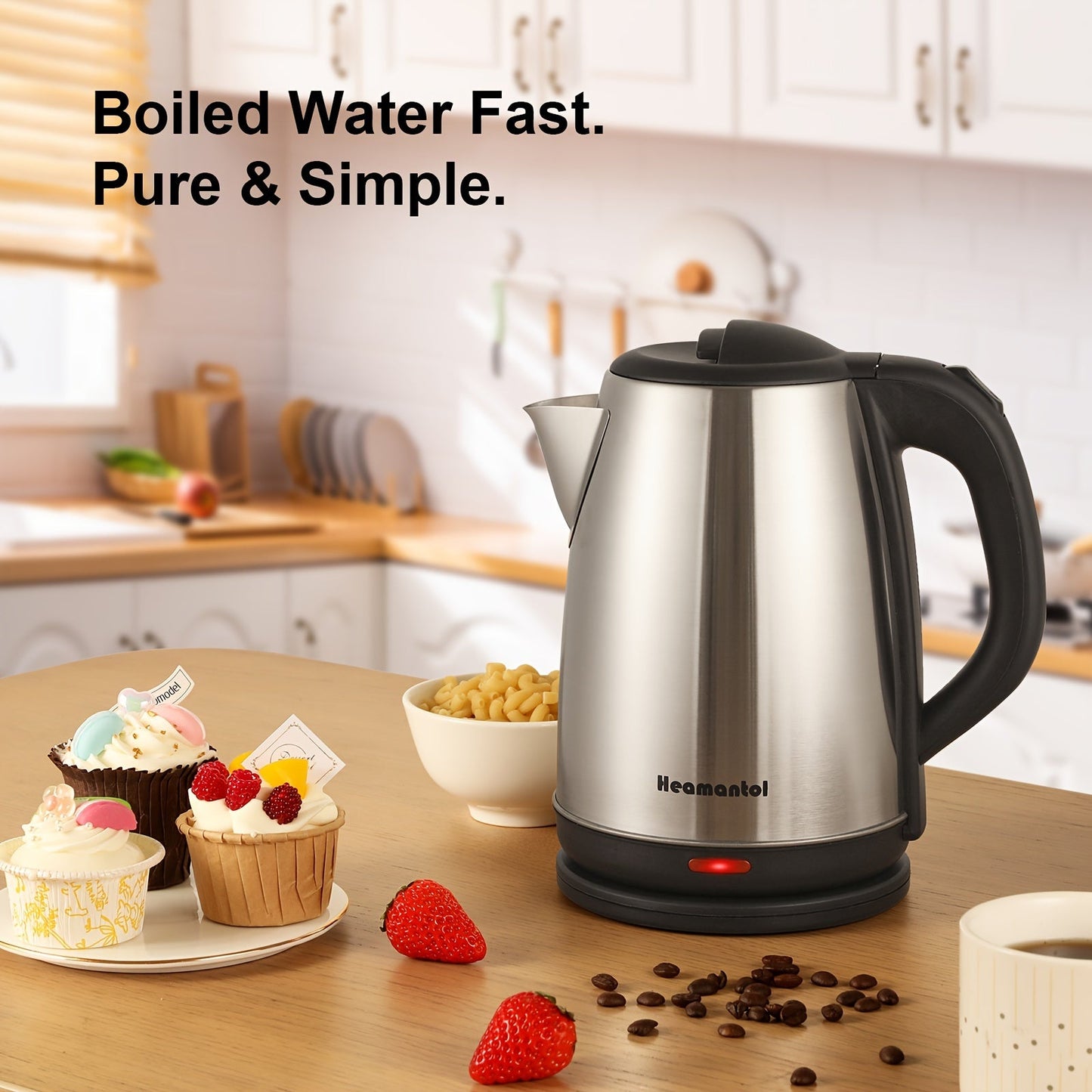 1.8L Stainless Steel Double Wall Electric Kettle – Fast Boiling, Auto Shut Off, Boil-Dry Protection, Cordless, LED Indicator – BPA Free for Coffee, Tea and Hot Beverages