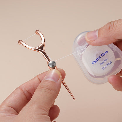 Stainless Steel Dental Floss Set - Replaceable Picks, Toothpick Holder and 1968.5-inch Roll, Portable Oral Care Kit in PVC Case