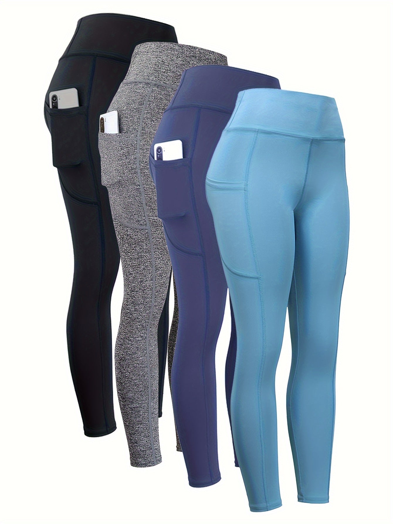4pcs High Waist Yoga Leggings with Pocket – Seamless, Butt Lifting, Elastic Activewear for Women, Wide Waistband, Ideal for Fall and Winter