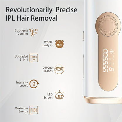 999,900 Flashes 3-in-1 At-Home Hair Removal Device - Epilators, Groomers and Trimmers for Women and Men | IPL Laser Technology, 9 Levels, Cooling Function, Whole Body Use for Face, Armpits, Arms, Bikini Line, Legs