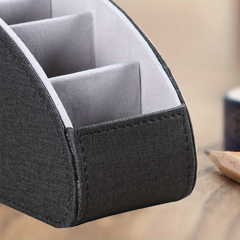 5 Slot PU Leather Remote Control Holder – Sleek Tabletop Caddy for TV Remotes and Desk Organizer, Perfect for Bedside Storage