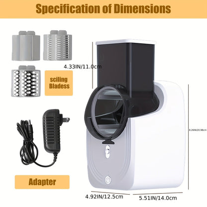 Electric Cheese Grater and Vegetable Slicer - Food Processor Spiralizer with Multi Cone Blades - Stainless Steel, White