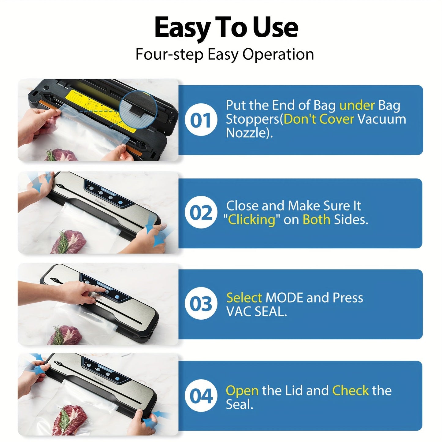 Beelicious Vacuum Sealer Machine Set – Automatic Air Sealing System with Starter Kit, Built-in Cutter, Moist Mode, Air Suction Hose, LED Indicator, Quiet, 50% Compact, 2-Year Warranty, Sous Vide