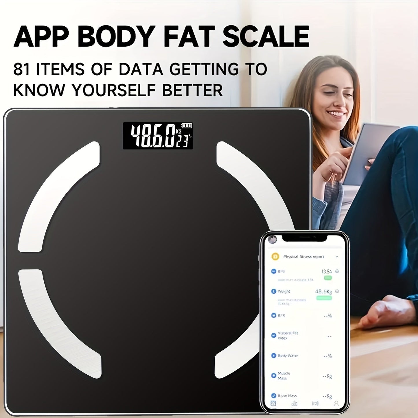 High Precision Body Fat Scale – Electronic Weight Scale with HD Display, 400 lbs Capacity, Multiple Health Data Analysis (BMI, Fat, Muscle, Moisture), Mobile App Connection