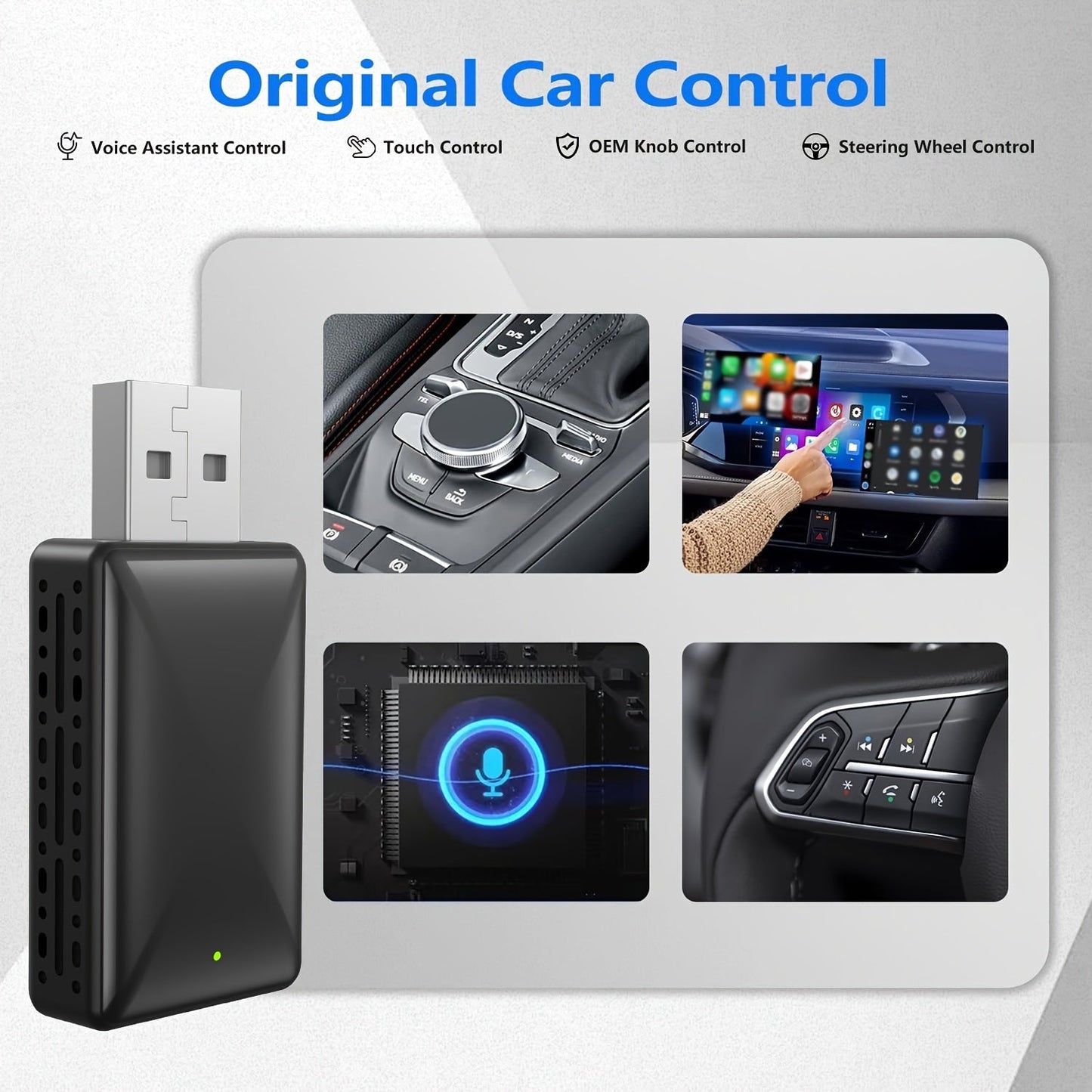 Universal 2-in-1 Wireless CarPlay and Android Auto Adapter - Plug and Play, Wi-Fi-Enabled, Low Latency Converter for iPhone iOS 12+ and Android 11+, Car Media Interface