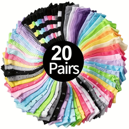 20 Pairs Candy Color Low Cut Ankle Socks for Women – Casual and Breathable Hosiery