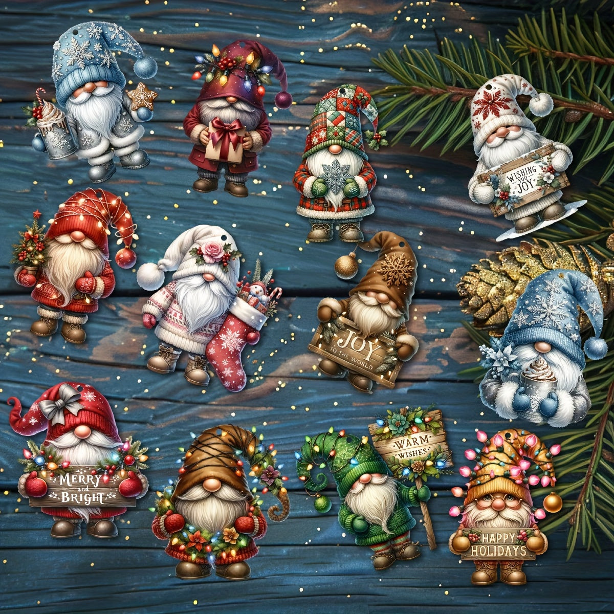 12pcs Handcrafted Wooden Christmas Gnome Hanging Ornaments - Perfect Holiday Season Gift, No Batteries Required