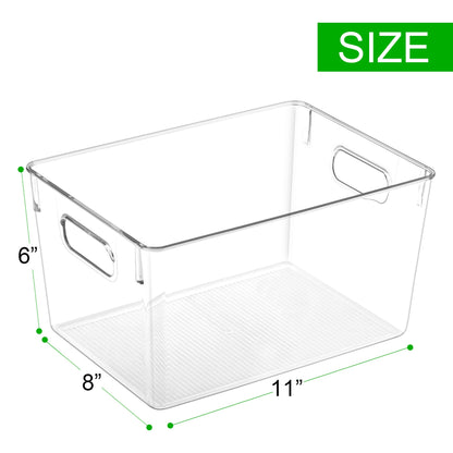 6 Pack Clear Storage Bins with Handles – Organizer for Toys, Snacks, Office Supplies & Pantry (11" x 8" x 6")