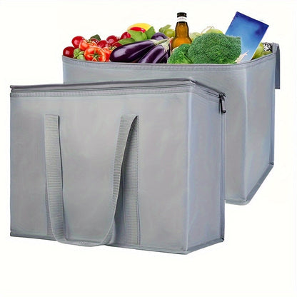 2 Pack XXL Cooler Bag | Insulated Grocery Bags for Food Delivery | Collapsible and Reusable Shopping Bags with Zippered Top | Heavy-Duty, Stands Upright