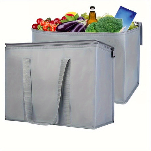 2 Pack XXL Cooler Bag | Insulated Grocery Bags for Food Delivery | Collapsible and Reusable Shopping Bags with Zippered Top | Heavy-Duty, Stands Upright