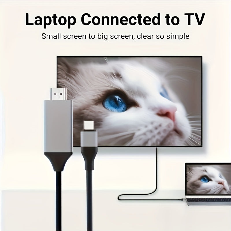 USB 3.1 Type-C to HDTV Adapter Cable - 4K HD Display, 2m/6.6ft, USB-Powered, Direct Phone to TV Connection, No WiFi/Software Required