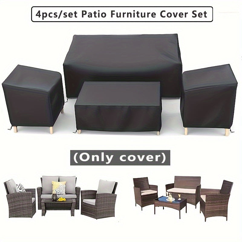 4 Piece Patio Furniture Cover Set – 210D Heavy-Duty Waterproof Covers for Sofa, Chairs & Coffee Table, Windproof with Adjustable Drawstring, Ideal for Living Room, Courtyard & Balcony