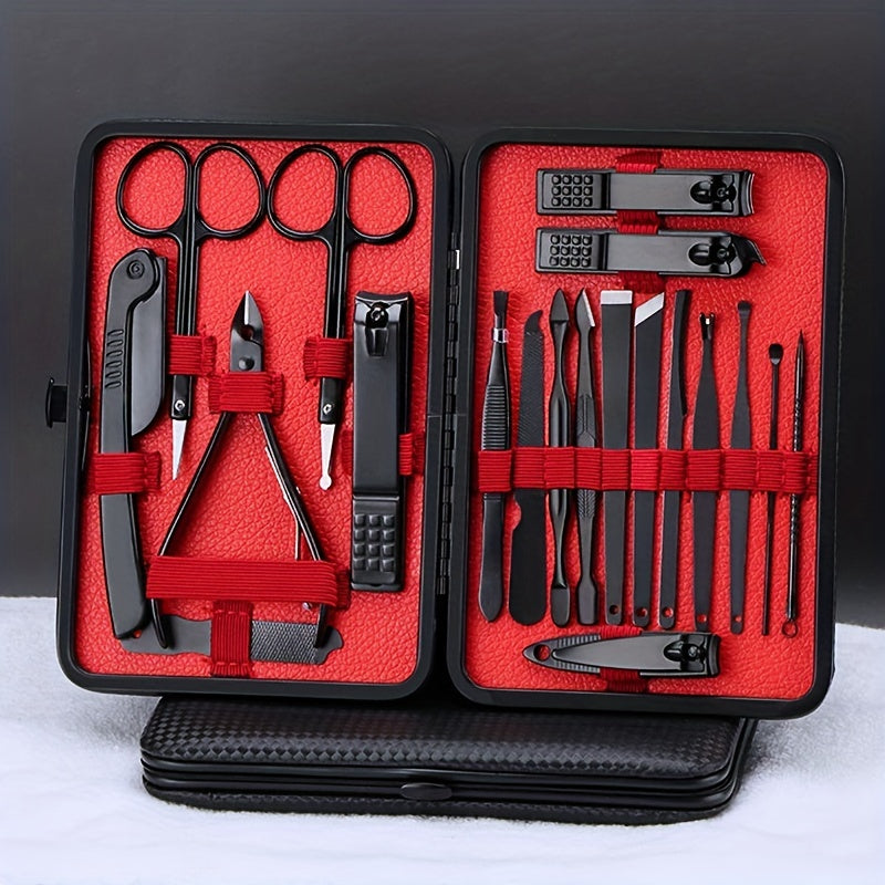 Stainless Steel Nail Clipper Grooming Kit – Includes Cutter, Trimmer, Earpick, Scissors, Tweezer, and Travel Case for Manicure and Pedicure