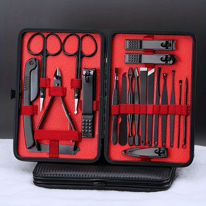 Stainless Steel Nail Clipper Grooming Kit – Includes Cutter, Trimmer, Earpick, Scissors, Tweezer, and Travel Case for Manicure and Pedicure