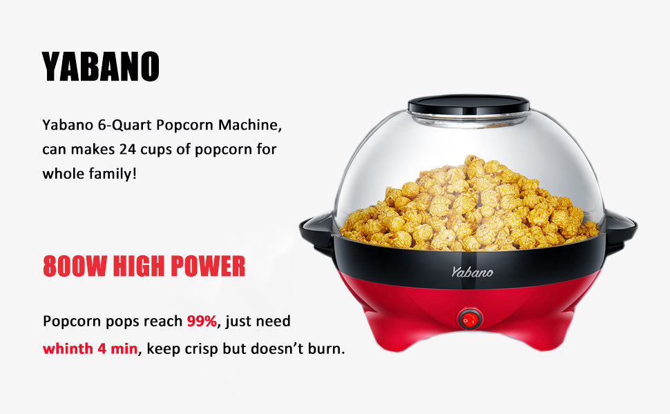 6-Quart Electric Popcorn Maker with Nonstick Plate & Quick-Heat Stirring – Cool Touch Handles