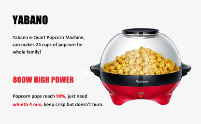 6-Quart Electric Popcorn Maker with Nonstick Plate & Quick-Heat Stirring – Cool Touch Handles