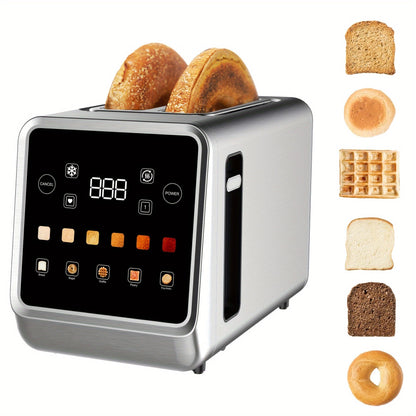 2-Slice Stainless Steel Toaster - Touch Screen Digital Timer, 6 Bread Types and Shade Settings, Bagel, Cancel, Defrost, Memory, 750W-1000W, US Plug