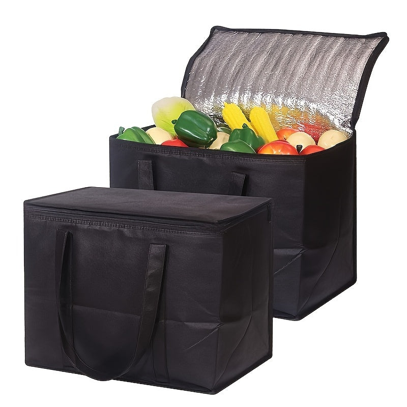 2 Pack XXL Cooler Bag | Insulated Grocery Bags for Food Delivery | Collapsible and Reusable Shopping Bags with Zippered Top | Heavy-Duty, Stands Upright