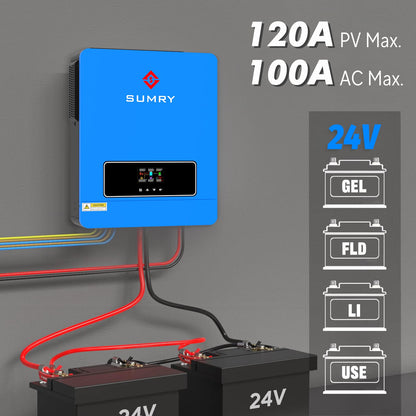 Sumry 3.6/4kW Hybrid Solar Inverter 24V – Pure Sine Wave, 110/120V, WiFi, Short Circuit Protection