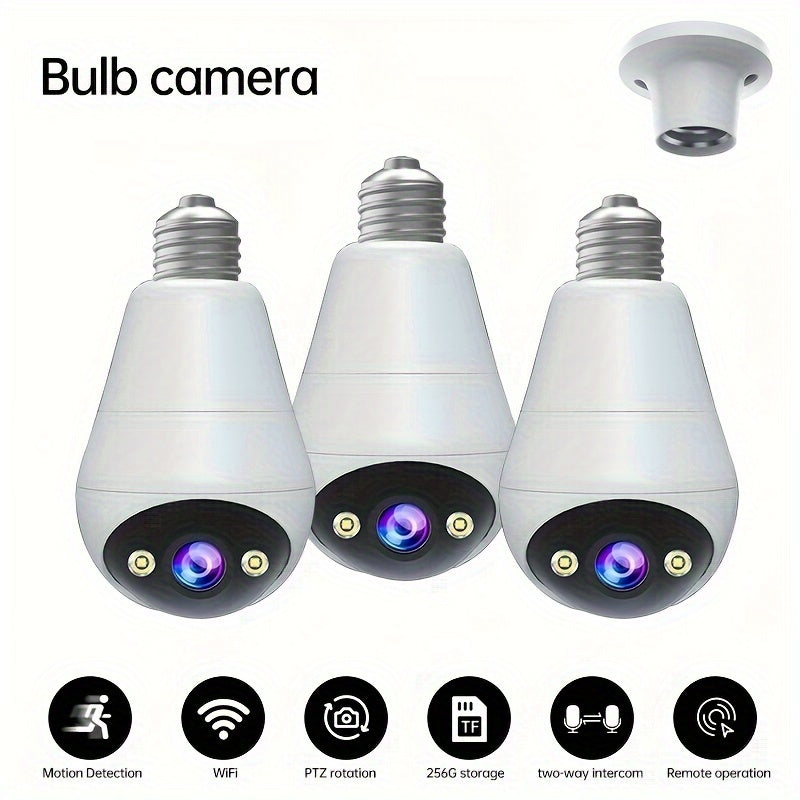 3MP Panoramic PTZ Rotation Light Bulb Wireless Security Camera – Motion Detection, Full-Color Night Vision and Two-Way Voice Call