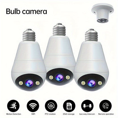 3MP Panoramic PTZ Rotation Light Bulb Wireless Security Camera – Motion Detection, Full-Color Night Vision and Two-Way Voice Call