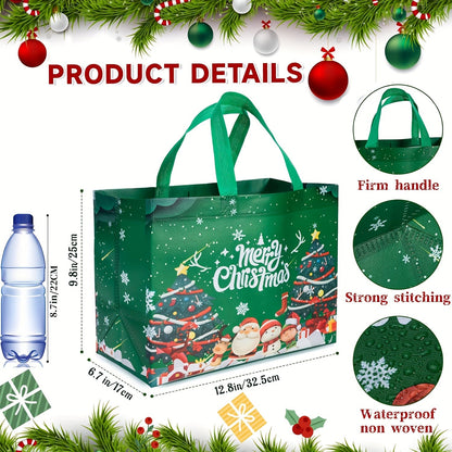 Large Christmas Gift Bags with Handles - 8/16 pcs Reusable Non-Woven Tote Bags, Festive Red/Green/Blue, 12.8"x9.8"x6.7" for Gifts and Decorations
