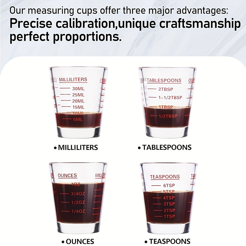 Glass Measuring Cup Set with Scale - Includes 1oz, 2Tbs, 6Tsp, and 30ml, Heavy-Duty and Microwave Safe, Ideal for Espresso, Wine, and More - Essential Kitchen Gadget