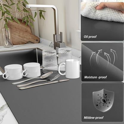 Dish Drying Mat for Kitchen Counter – Heat Resistant, Non-Slip Rubber Backed, Super Absorbent Draining Mat, 16"x18" – Ideal for Restaurants and Cafes