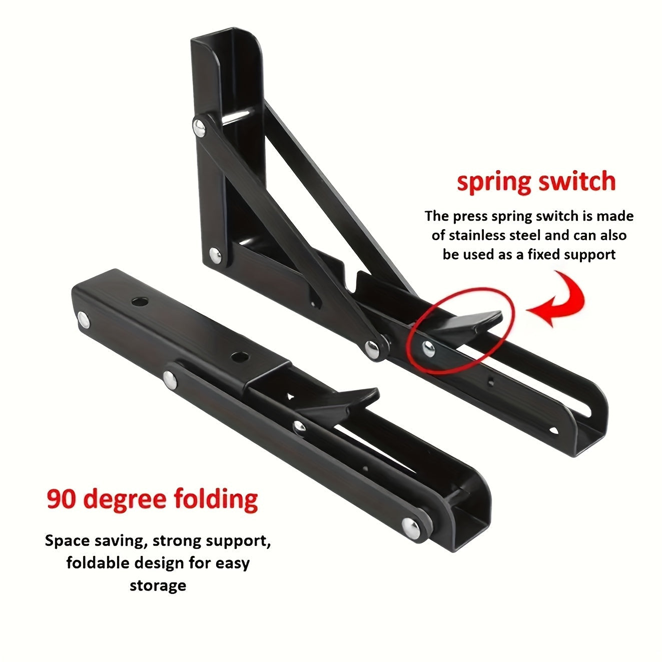 2-Piece Heavy-Duty Steel Folding Shelf Brackets – Space-Saving L-Shaped Table Hinge, Wall-Mounted with Screws, Sturdy and Adjustable