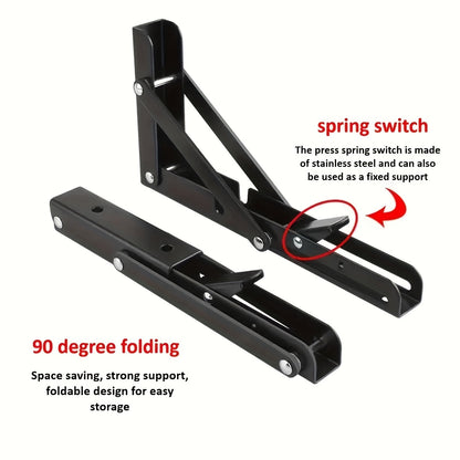 2-Piece Heavy-Duty Steel Folding Shelf Brackets – Space-Saving L-Shaped Table Hinge, Wall-Mounted with Screws, Sturdy and Adjustable