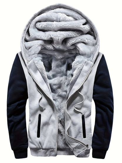 WarmthMax Fleece Hooded Jacket - Soft, Breathable, Water-Resistant Insulating Coat for Fall & Winter Outdoor Activities, Color Block Design