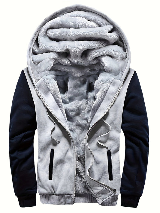 WarmthMax Fleece Hooded Jacket - Soft, Breathable, Water-Resistant Insulating Coat for Fall & Winter Outdoor Activities, Color Block Design