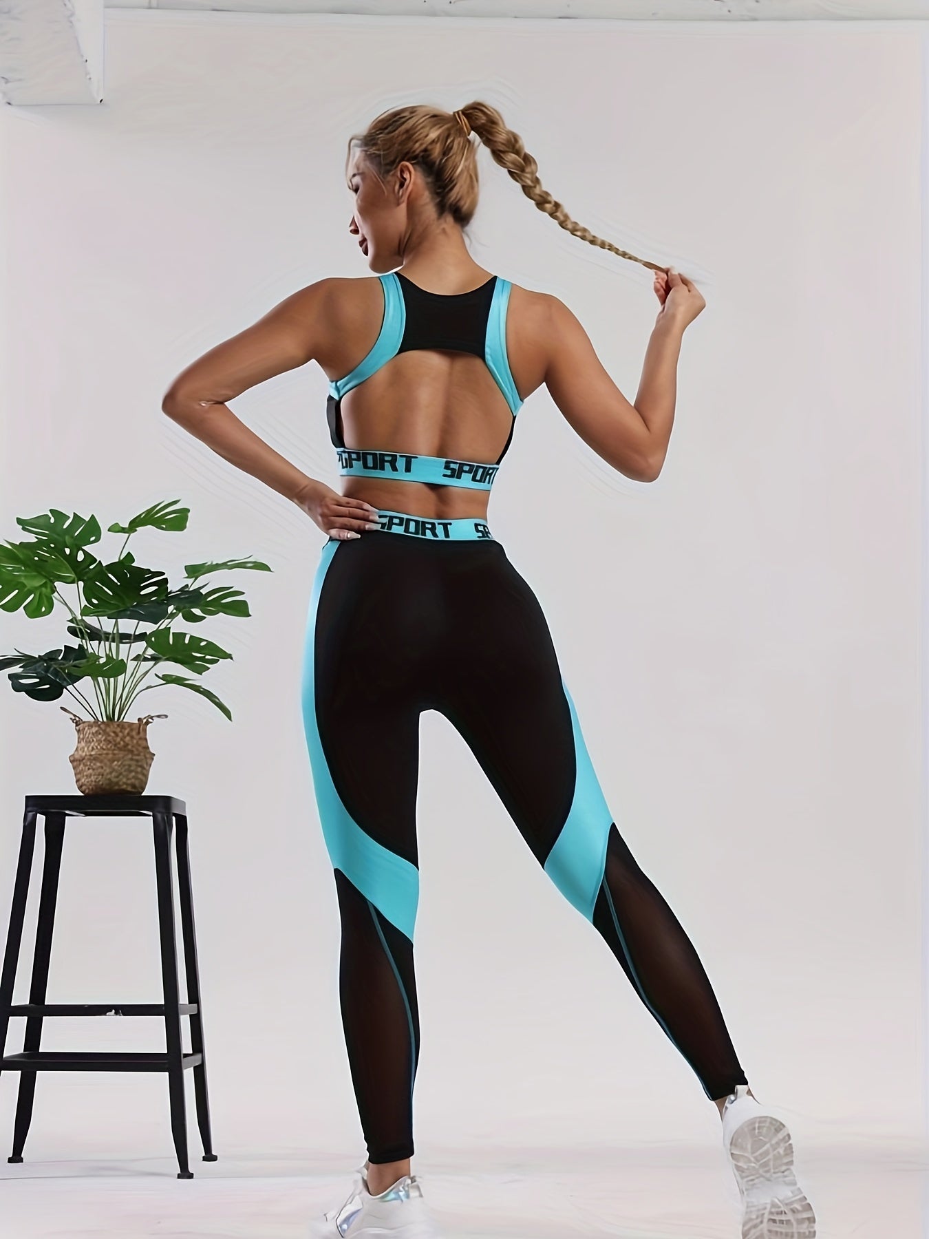 Women's 2-Piece Athletic Set – Color Block Fitness Tank Top and Leggings, Stretchy, Breathable Gym Wear, Slim Fit Running Outfit