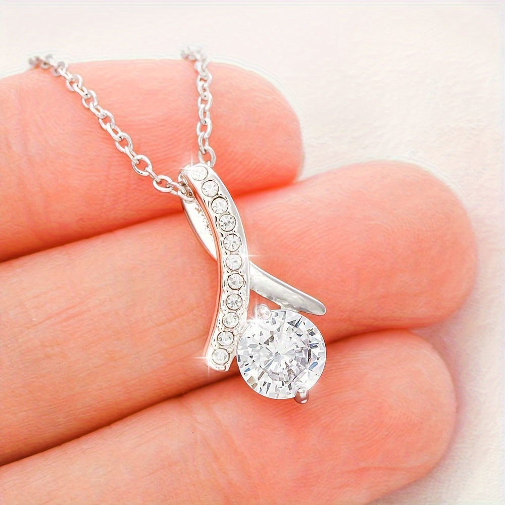 2 Piece Set 925 Sterling Silver Moissanite Pendant Necklace & Ring Earrings - Elegant Fashion Accessories, Perfect Daughter's Birthday, Christmas & Party Gift