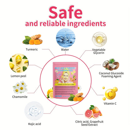 40 Pcs Natural Kojic Acid & Turmeric Cleansing Pads - Gentle, Non-Irritating, 100% Natural Ingredients | Deep Cleansing, Lemon Scented, Alcohol-Free, Suitable for All Skin Types and Genders