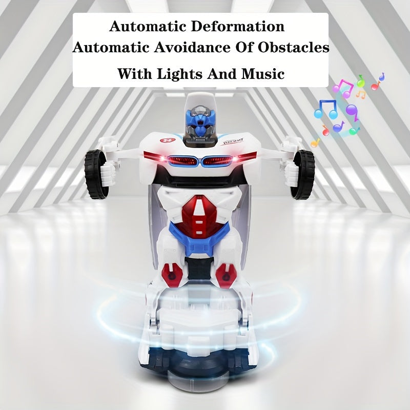 Automatic Deformation Robot Car Toy - Transforms into Robot, Universal Obstacle Avoidance with Lights and Music, Ideal for Birthday, Christmas, Halloween Gifts (Batteries Not Included)