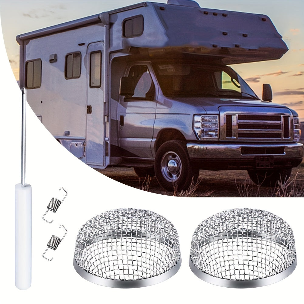 2pcs Stainless Steel RV Furnace Vent Screen with Tool – 2.8” Round Insect-Resistant Mesh for Camper Vents – Outdoor Trailer Accessories