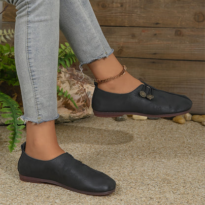Stylish Round Toe Buckle Shoes – Soft Sole, Solid Color, Casual and Comfortable Single Shoes for Women – Ideal for Daily Wear