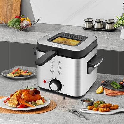 SUSTEAS 1500W Electric Deep Fryer with Basket - Easy Clean Non-Stick Pot, Temperature Control, Removable Lid, Ideal for Home Kitchens and Restaurants